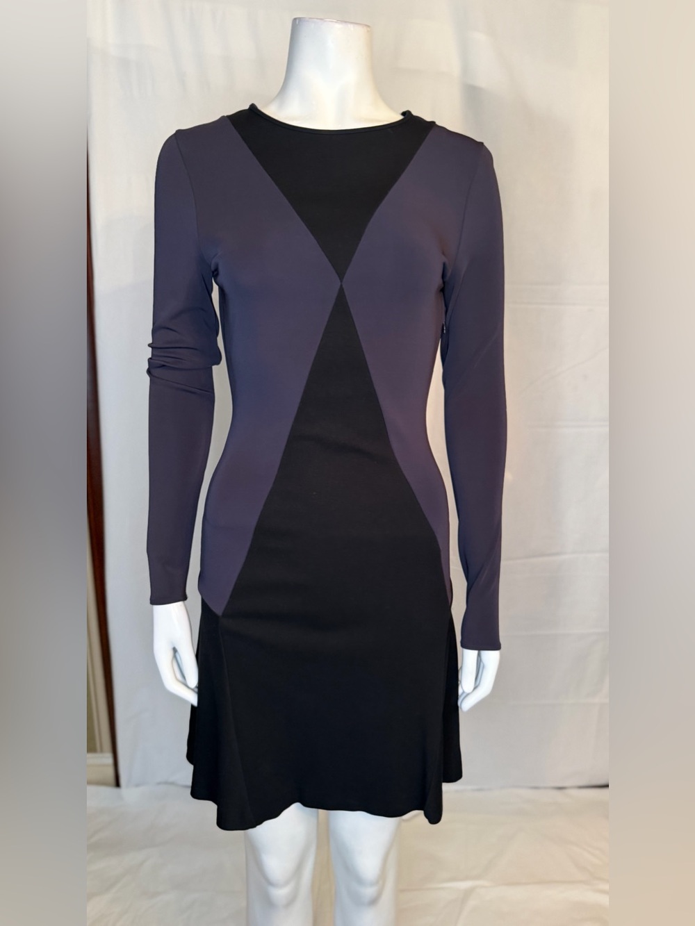 Stella McCartney Black and Dark Purple Long Sleeve Colorblock Dress